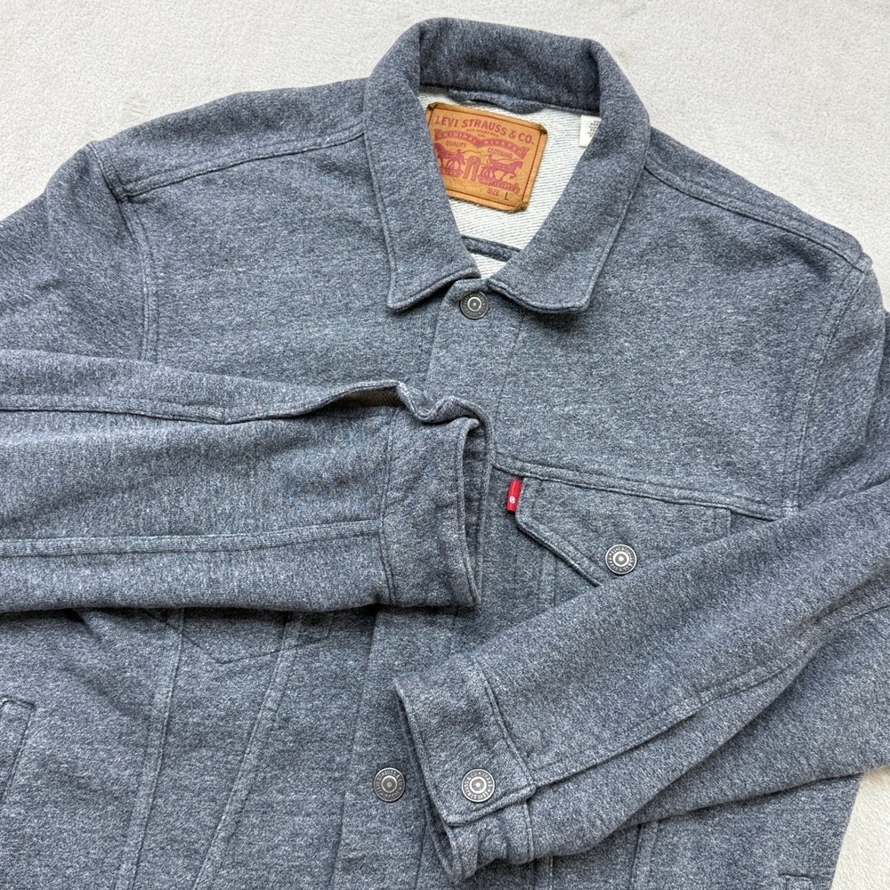 Levi's Trucker Jacket Mens L Grey Heathered Jersey Knit Slim Fitted Streetwear